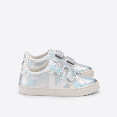 Veja Esplar Velcro Leather Kids Trainers Silver/Multicolor UK 96679